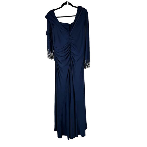 Mac Duggal NewWomen's One Shoulder Long Sleeve Jersey Gown Midnight Size 16 - Picture 5 of 15